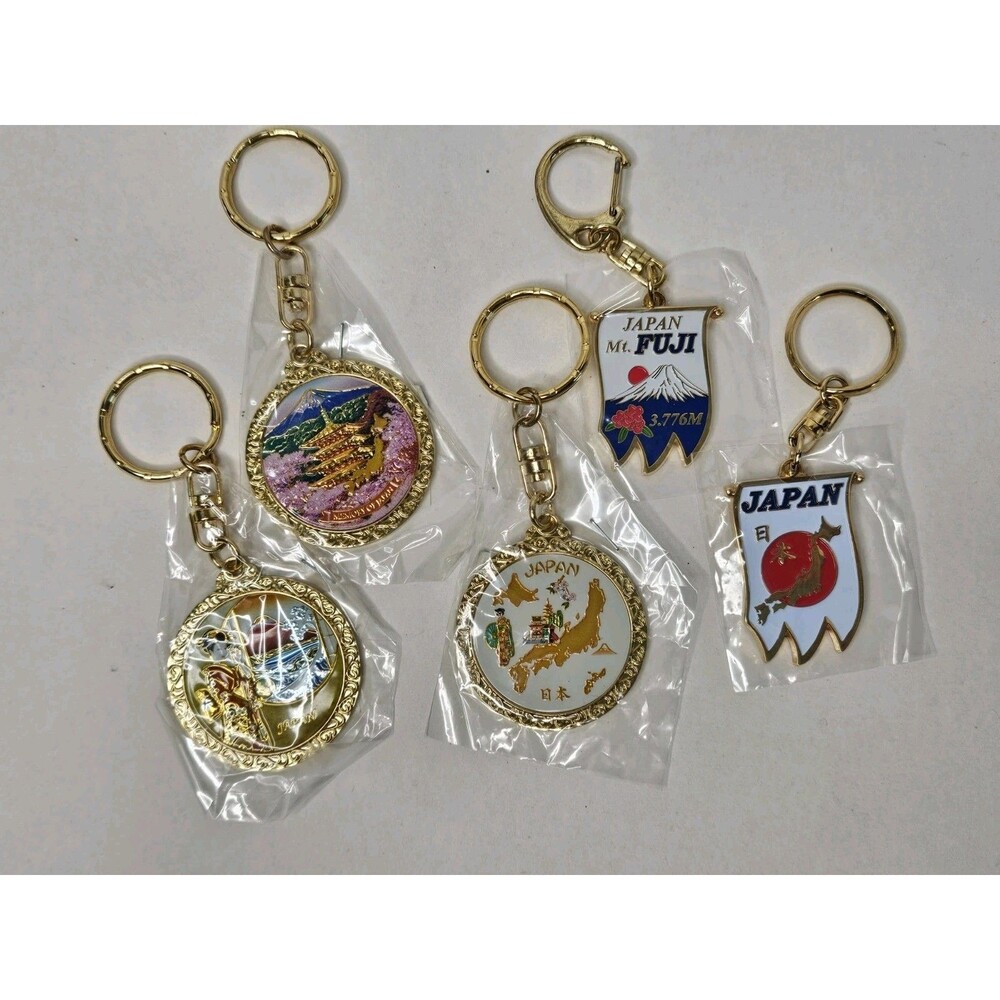 Japanese Souvenir Keychain Chokin Gold-Toned Metal 24k Gold Edged Lot